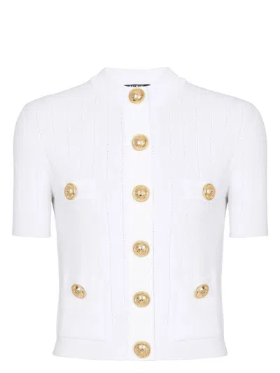 BALMAIN WOMEN'S BUTTONED CREWNECK CARDIGAN