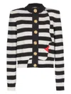Balmain Face Mariniere Knit Strong-shoulder Cardigan