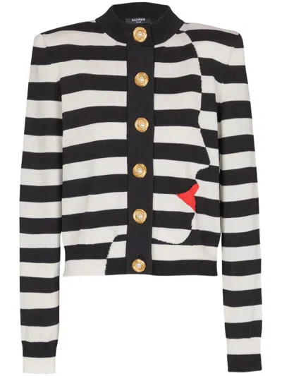 BALMAIN BALMAIN WOMEN BUTTONED FACE MARINIERE KNIT CARDIGAN