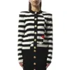 Balmain Face Mariniere Knit Strong-shoulder Cardigan In Black/white