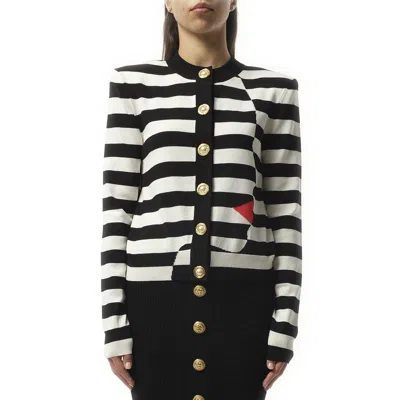 BALMAIN WOMEN'S BUTTONED FACE MARINIERE KNIT CARDIGAN