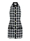 Balmain Black And White Halterneck Mini Dress With Houndstooth Motif In Tweed And Satin Woman In Black
