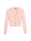 Balmain Buttoned Pointelle Rib Knit Crop Cardigan In Pink