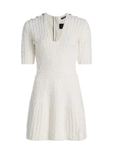 Balmain Women's Buttoned Knit Tweed Minidress In Gray