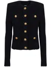 Balmain Collarless Four-pocket Tweed Jacket In Black