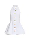 Balmain Flared Cotton-poplin Halter-neck Mini Shirt Dress In White