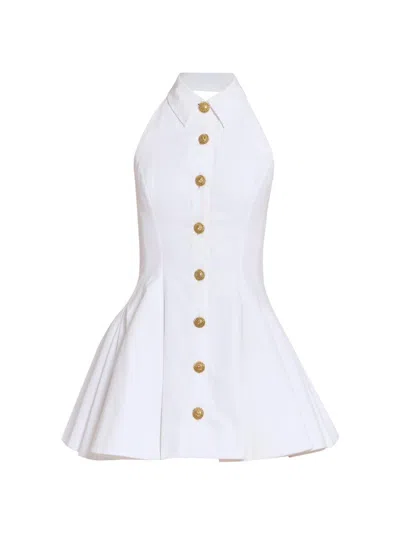 Balmain Flared Cotton-poplin Halter-neck Mini Shirt Dress In White