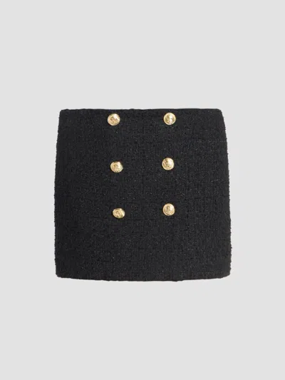 Balmain Embossed Button Detail Mini Skirt In Black