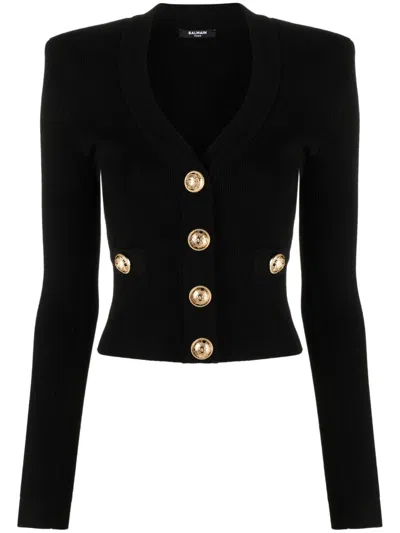 Balmain Women Buttoned V-necked Cardigan In Black