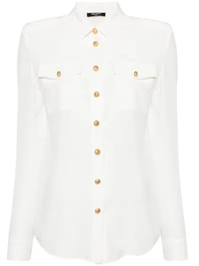 Balmain Women Camicia Semitrasparente In White