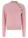 Balmain Buttoned Eco-cashmere Crewneck Sweater In Pink