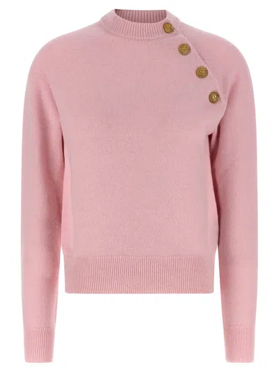Balmain Button-embellished Cashmere And Wool-blend Sweater In Pink