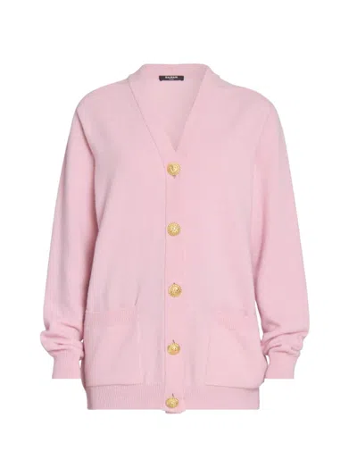 Balmain Women's Cashmere-wool Cardigan In Pink