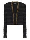 Balmain Chains Details Side To Side Tweed Jacket In Black
