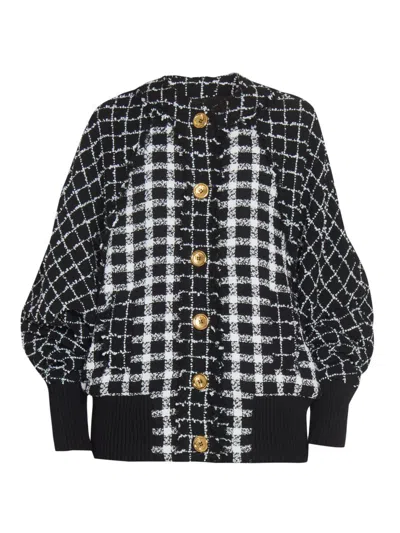 BALMAIN WOMEN'S CHECKED TWEED BOMBER JACKET