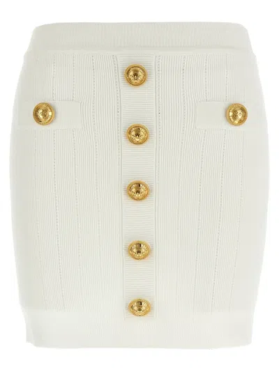 Balmain Button-detail Knitted Miniskirt In White