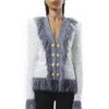 Balmain Tweed Jacket With Fringed Metallic Accents In White/blue