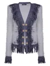 Balmain Tweed Jacket With Fringed Metallic Accents In White