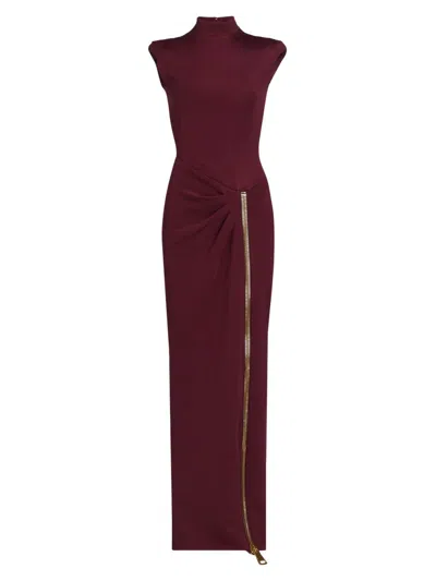 Balmain Women's Compact Jersey Draped Side-zip Dress In Burgundy