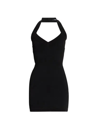 Balmain Women's Compact Knit Halter Minidress In Black