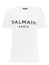 Balmain White Crewneck T-shirt With Logo Print And Golden Buttons In Jersey Woman In White