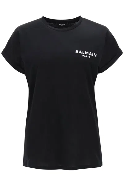 Balmain Black Crewneck T-shirt With Logo Print In Cotton Man