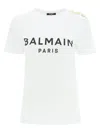 Balmain White Crewneck T-shirt With Logo Print And Golden Buttons In Jersey Woman In White