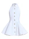 Balmain Flared Cotton-poplin Halter-neck Mini Shirt Dress In White