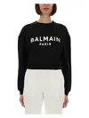 Balmain Women Logo Organic Cotton Cropped Sweatshirt In Black