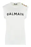 Balmain Button-detail Logo-print Tank Top In White