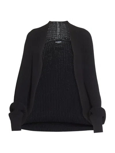 Balmain Women's Cotton-blend Rib-knit Bolero Cardigan In Black