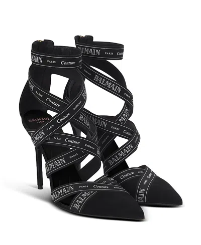BALMAIN WOMEN'S COUTURE SUEDE HEELS WITH RIBBON MOTIF