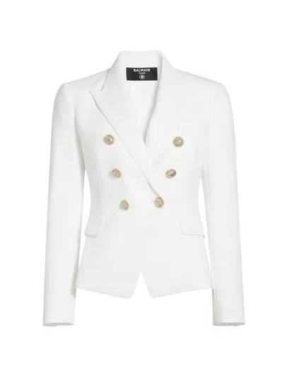 Balmain Women's Crepe Double-breasted Jacket In White