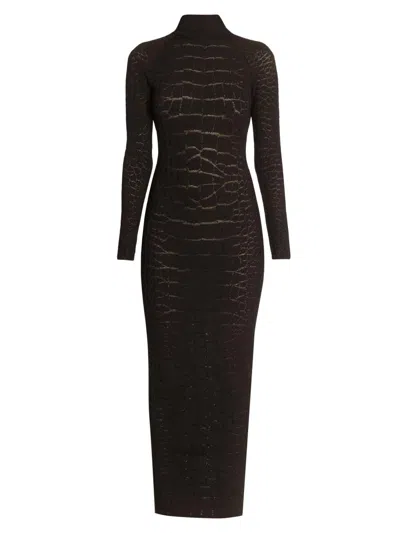 Balmain Women's Croc-effect Knit Open-back Maxi Dress In Black