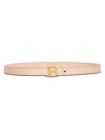 Balmain Women's Crocodile-embossed Leather Belt In Beige