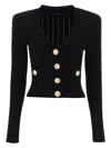 Balmain Cropped Viscose Blend Cardigan With Snail Buttons In Black