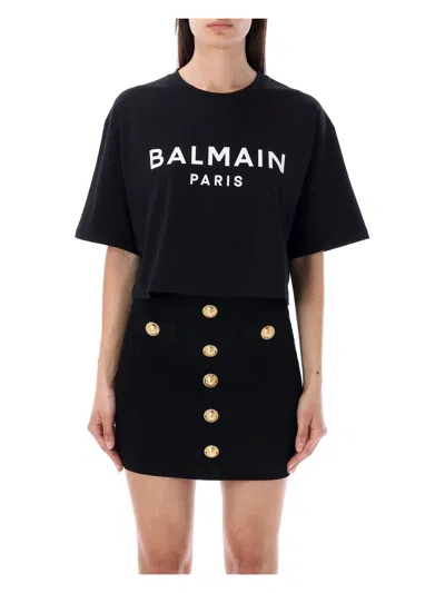 BALMAIN WOMEN'S CROPPED LOGO T-SHIRT