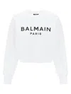 Balmain Cropped Sweatshirt With Flocked Logo In White