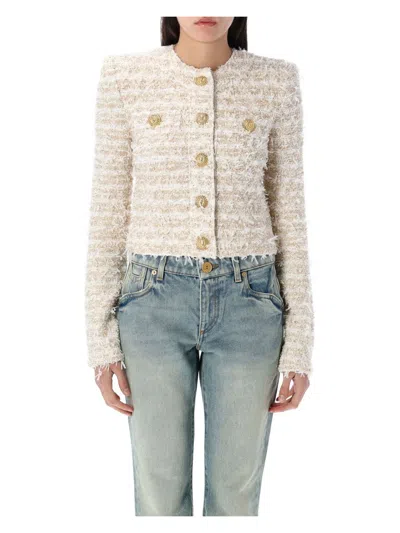 BALMAIN WOMEN'S CROPPED TWEED JACKET