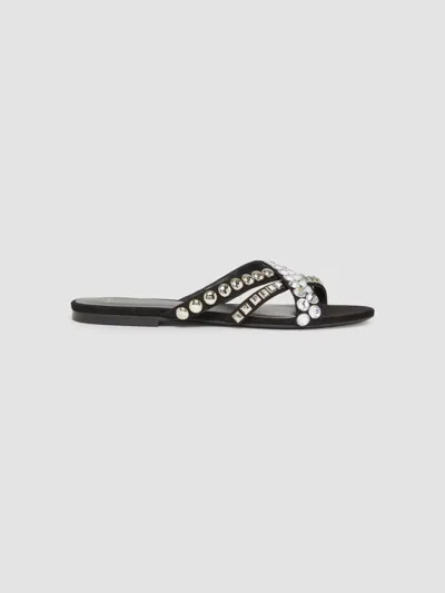 Balmain Women's Crystal- & Stud-embellished Suede Slide Sandals In Black