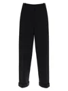 Balmain Cuffed Wool Crepe Trousers In Black