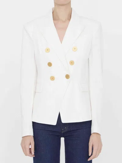 Balmain Double Breasted Tailored Blazer In White