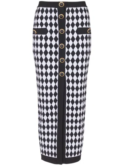 Balmain Women's Diamond-intarsia Knitted Midi Skirt In Black