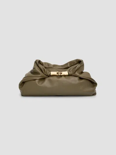 Balmain Women's Dinner At 8 Medium Leather Clutch In Dark Olive