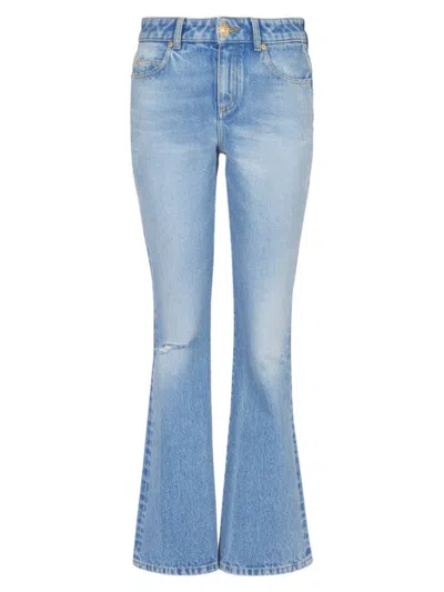 Balmain Women's Distressed Mid-rise Flare Jeans In Bleu Jean Clair