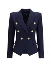 Balmain Black Double-breasted Jacket With Branded Buttons And Asymmetric Cut In Wool Woman