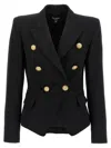 Balmain Double-breasted Grain De Poudre Wool Blazer In Black