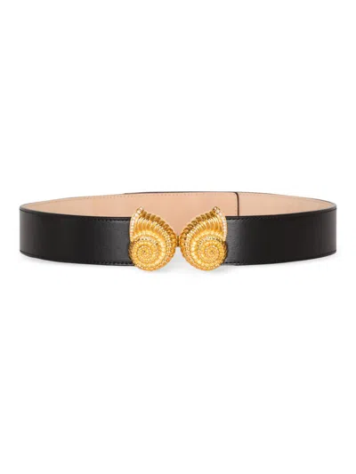 Balmain Women's Double Snail Leather Belt In Black