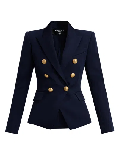Balmain Women's Double-breasted Wool Jacket In Blue
