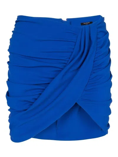 Balmain Women's Draped Skirt In Blue